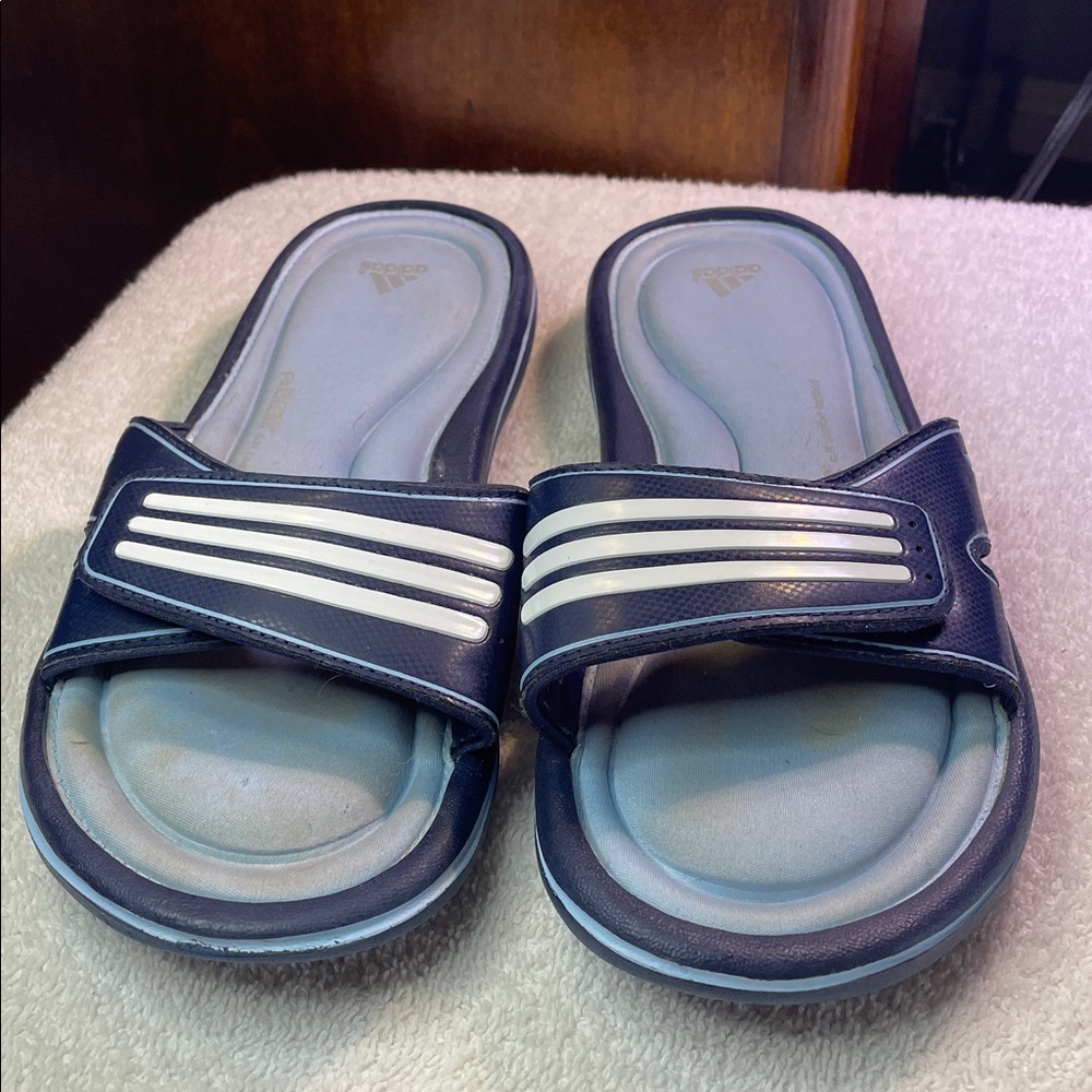 Adidas Blue and White Slide Sandals